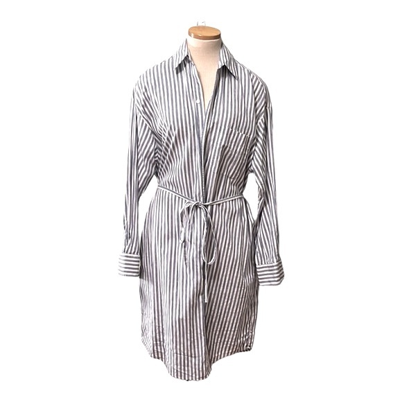 Vince Striped Belted Midi Shirt Dress, Blue/White, XL - Picture 2 of 13